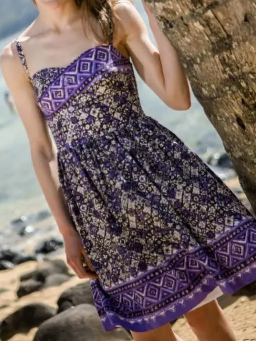 TORI RICHARD HONOLULU PURPLE /BLACK TILE STARFISH COTTON DRESS